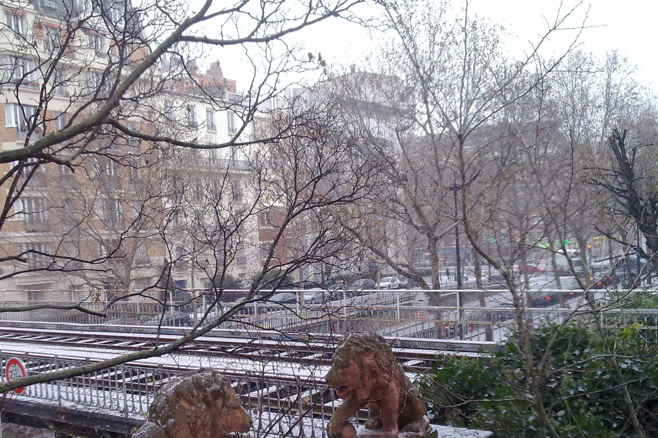 View of the old railroad tracks, from our apartment, on a winter day